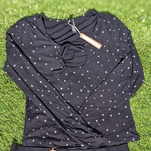 SKIMS Soft Lounge Tie Front Long Sleeve Top  Limited Edition Onyx Sparkle Print